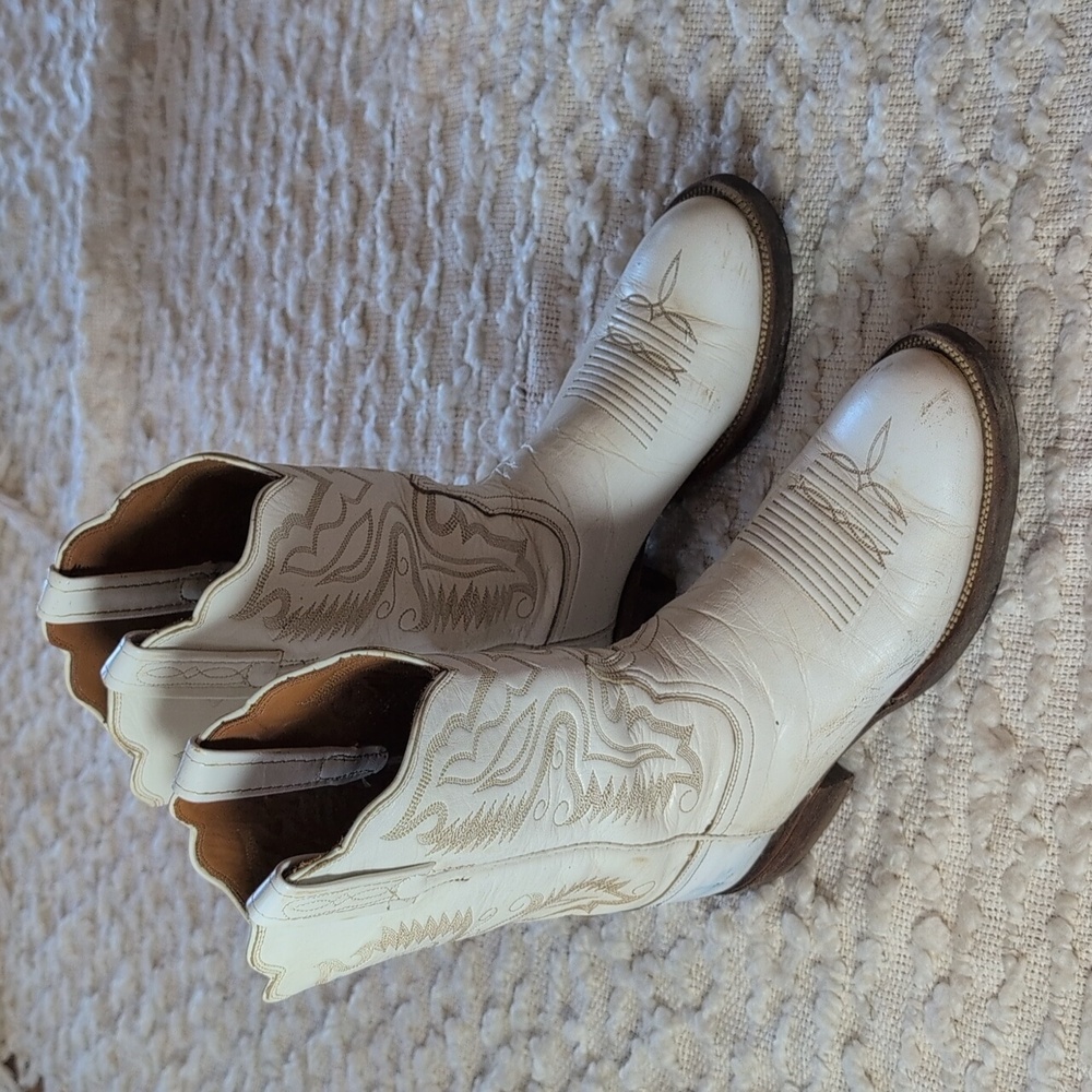 Lucchese 2000 10C Women's White Western Cowboy Boots Round Toe Leather Sole